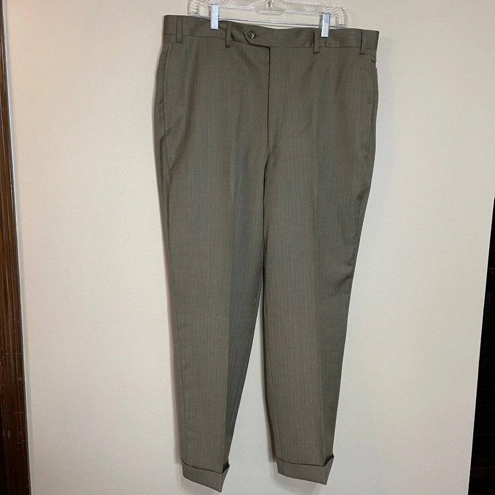 Jos. A. Bank‎ Executive Collection Brown Herringbone Wool Dress Pants 38W 29L